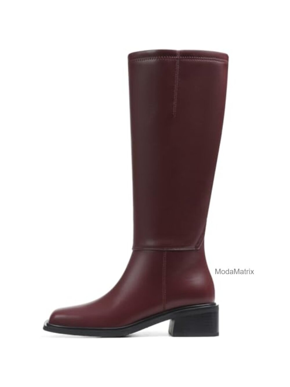 Faux Leather Knee High Boots Square Toe Chunky Block Low Heel Tall Boots